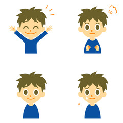 男の子の表情　笑顔　喜び　怒り　涙