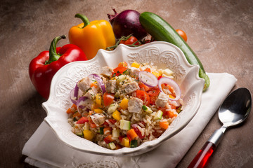 rice salad with fish and mixed vegetables