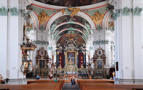 St. Gallen cathedral interior. Swiss landmark, listed on Unesco