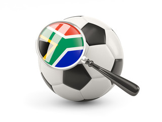 Obraz premium Football with magnified flag of south africa