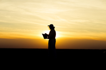 Apiarist at sunset