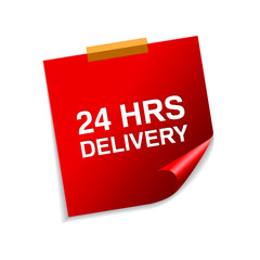 24 Hours Service Red Sticky Notes Vector Icon Design