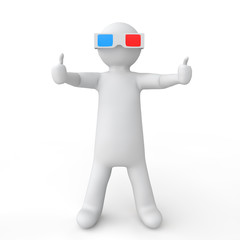 3d man wearing 3d glasses giving thumbs up