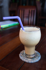 Ice shake coffee on wood table background