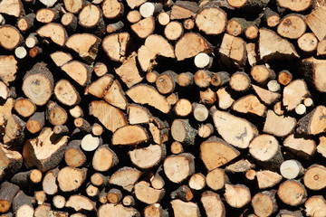 Pile of chopped fire wood and crowded