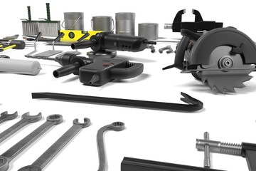 3d render of large colection of tools
