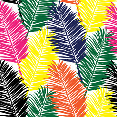 Palm leaves, vector seamless pattern background