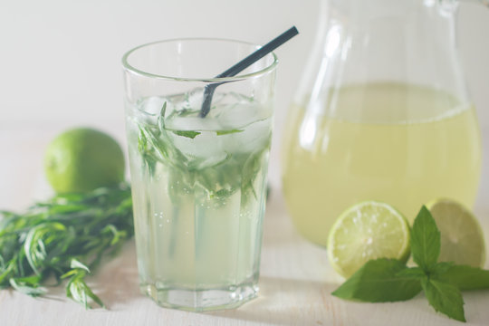 homemade lemonade from lime and tarragon
