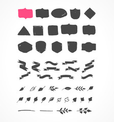 Hand drawn shapes, icons, elements and hearts