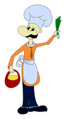 Chef with soup and leek