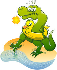 Fototapeta premium T-Rex dipping a toe in the water to test temperature