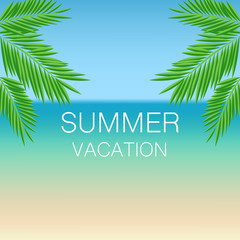 Fototapeta na wymiar Summer Vacation Background with Palm Leaves and Sea Shore