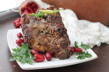 pork ribs baked in soy sauce with dogwood