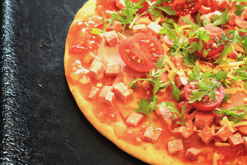 pizza cooking tomato sauce cheese sausage