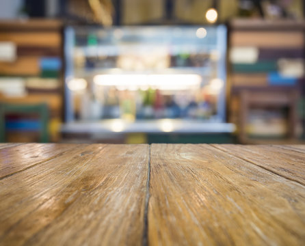 Table top with bar counter Blurred restaurant background