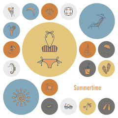 Summer and Beach Simple Flat Icons
