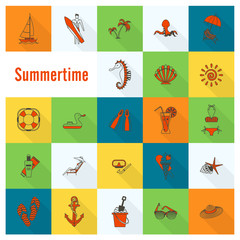 Summer and Beach Simple Flat Icons