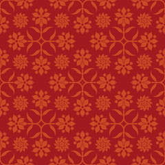 Floral red seamless pattern. Decoration for wallpaper, fabrics, tiles and mosaics. Perfect for greetings, invitations and announcements. Floral elements, ornate background. Editable vector file.
