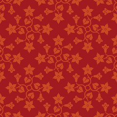 Floral red seamless pattern. Decoration for wallpaper, fabrics, tiles and mosaics. Perfect for greetings, invitations and announcements. Floral elements, ornate background. Editable vector file.