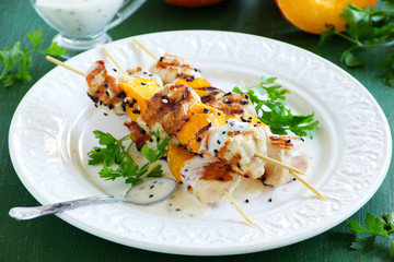 Shish kebab from Turkey and pumpkin.