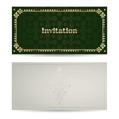 Vector vintage luxury horizontal invitation with a beautiful pattern and border. Front and back side. 