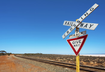 Railway Track And Crossing Sign