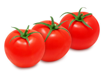 Line of fresh red tomatoes isolated on white backround
