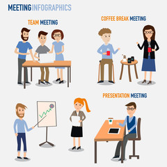 People working in the co-working space infographics elements.ill