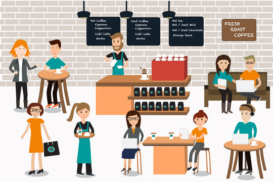 People meeting in the coffee shop infographics elements.illustra