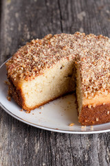 Walnut pie on a wooden board