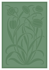 Green silhouette of flowers ornament. Figure bouquet in the form of a stencil. Vector pattern with tulips