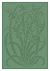 Green silhouette of flowers ornament. Figure bouquet in the form of a stencil. Vector pattern with campanula