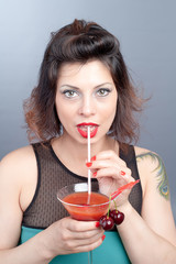 pretty brunette girl with a cocktail 0