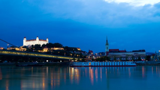 Bratislava time-lapse during sunset, view on Castle and st. Martin Church