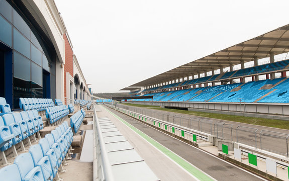 empty speedway and bleachers on stadium