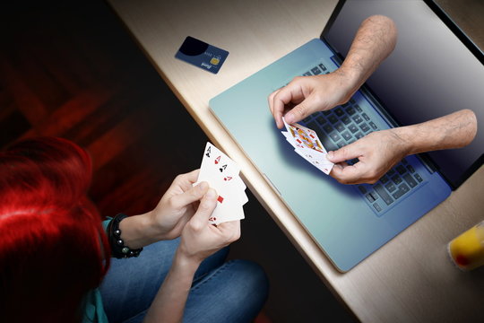 woman playing online poker game