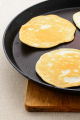 Pancakes in a frying pan