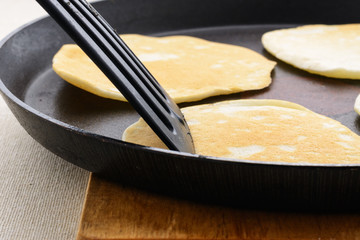 Pancakes in a frying pan