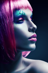 Fototapeta premium woman with pink hairstyle