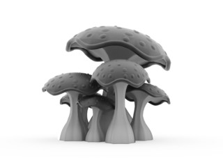 Black mushrooms rendered isolated