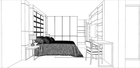 sketch design of bedroom interior ,vector 