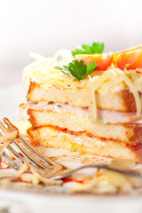 French toast with cheese and ham