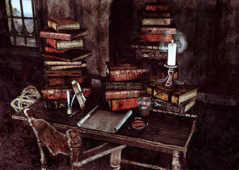 Fototapeta na wymiar old desk with books