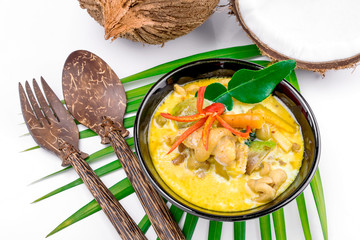 Hot coconut chicken soup with chili and curry