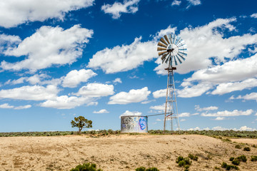 Windmill and beautiful blue sky, USA.