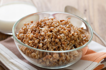 buckwheat in bowl with milk