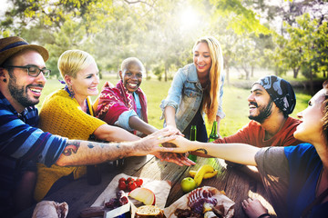 Friends Outdoors Camping Teamwork Unity Concept