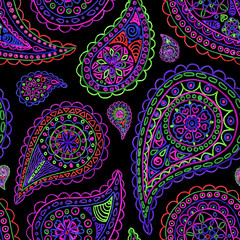 Vector paisley buta doodle colorful seamless pattern