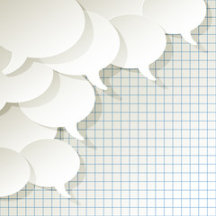 chat speech bubbles ellipse vector white in the corner on a checkered paper background
