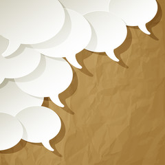 chat speech bubbles ellipse vector white in the corner on a crumpled paper brown background
